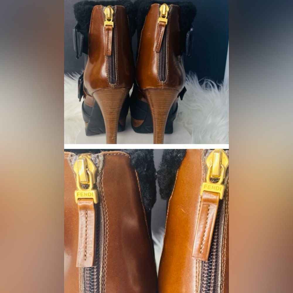 FENDI Moorland Authentic Black & Brown Leather Platform Ankle Boots Size 37 - Picture 12 of 17